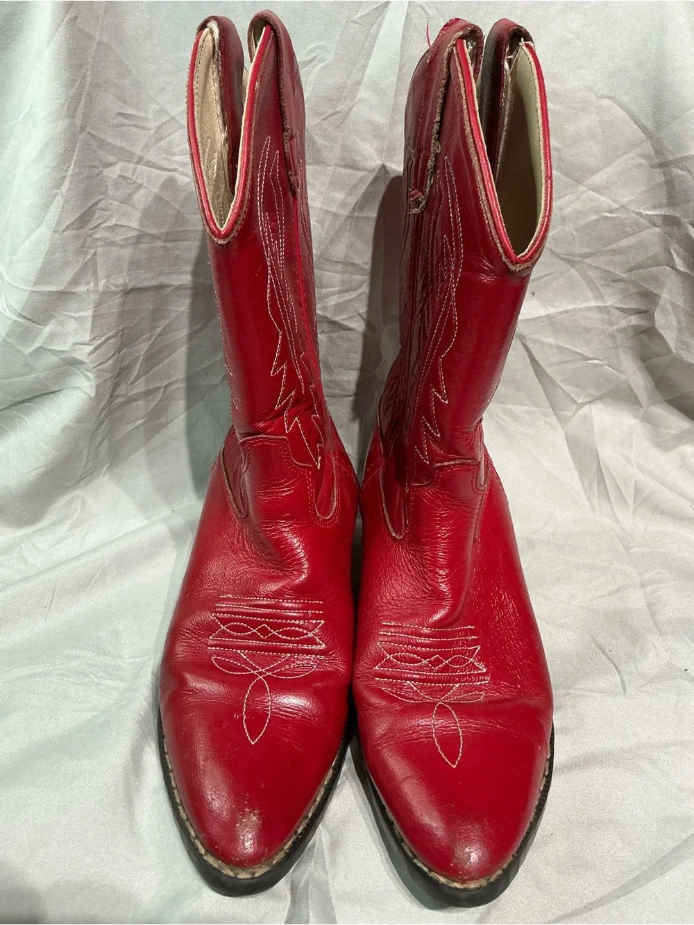 Old West Kids Red Leather Cowgirl Boots Pointed J-Toe Size Youth 3